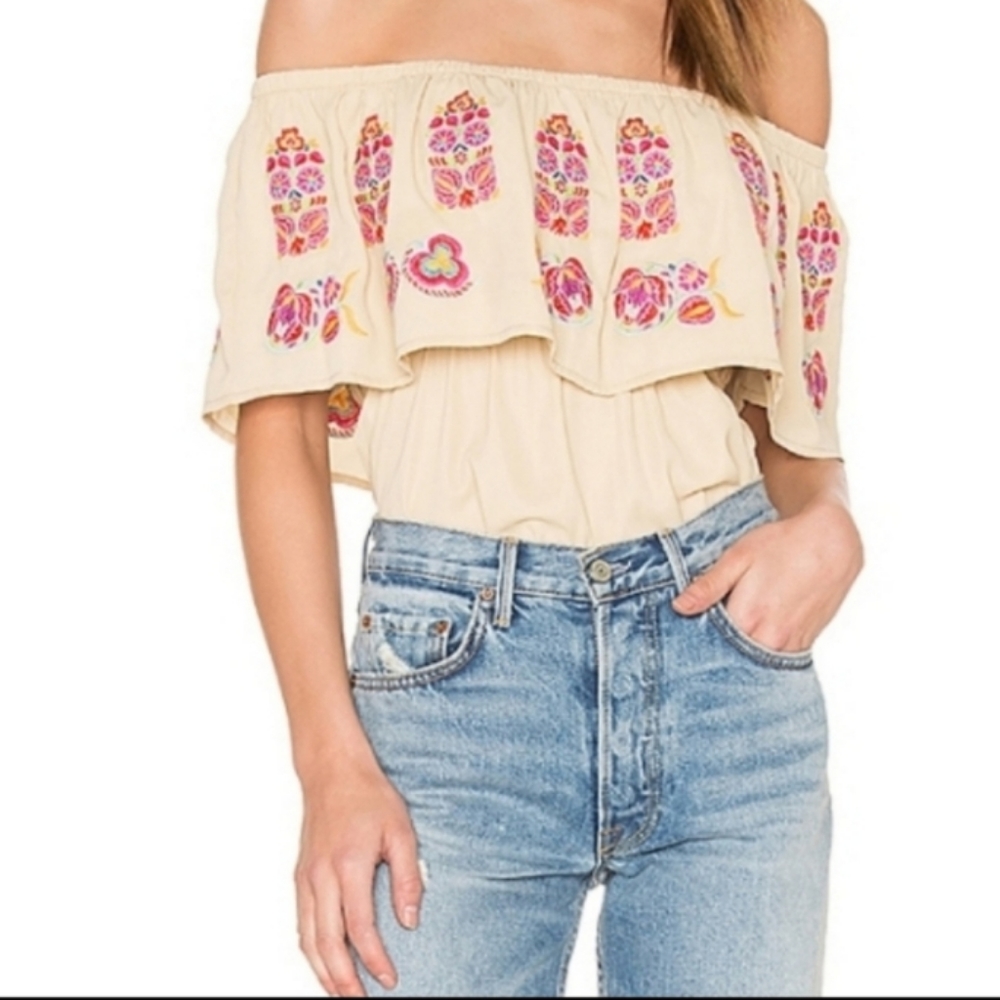 VaVa by Joy Han Embroidered Lotus Off Shoulder Top